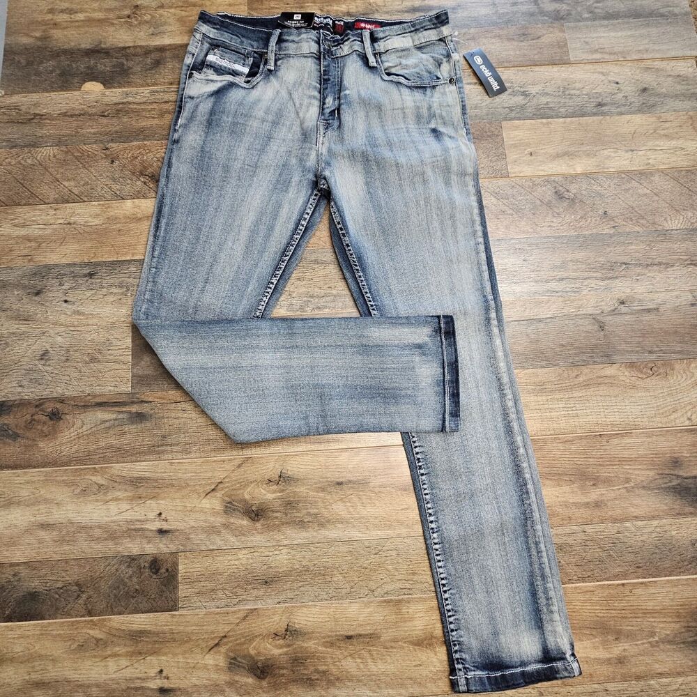New Ecko Unlt Jeans 36‎ Skinny Fit Cotton Acid Wash Crystal Streetwear Denim